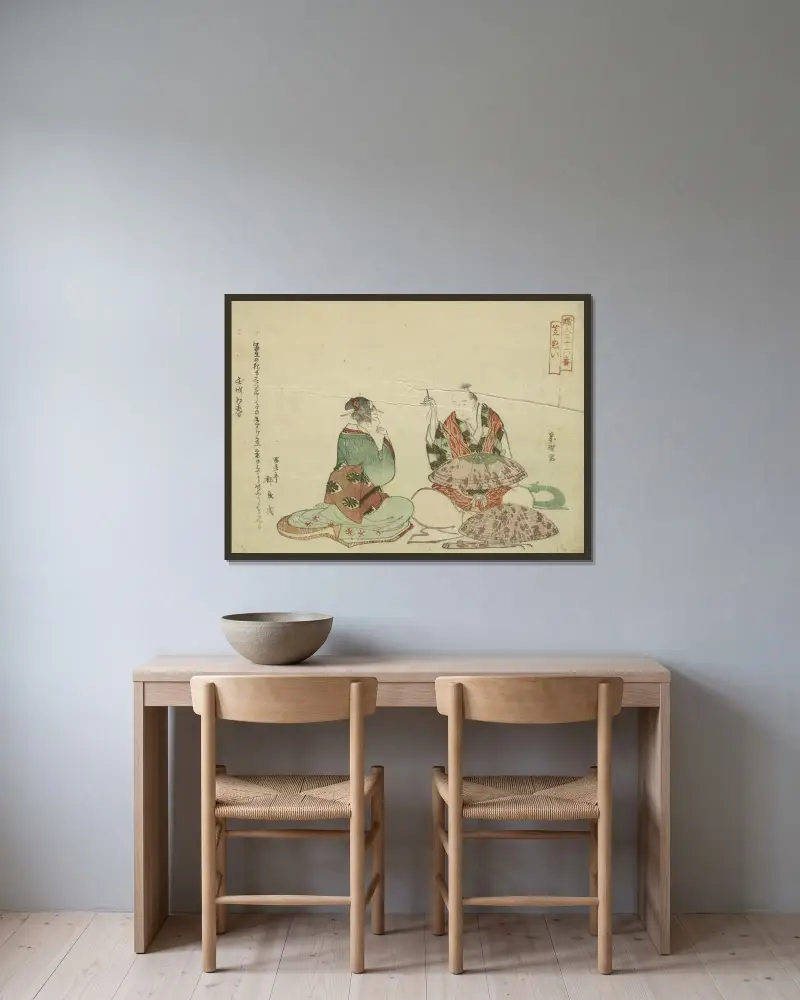 Kasanui av Katsushika Hokusai inramad på en vägg