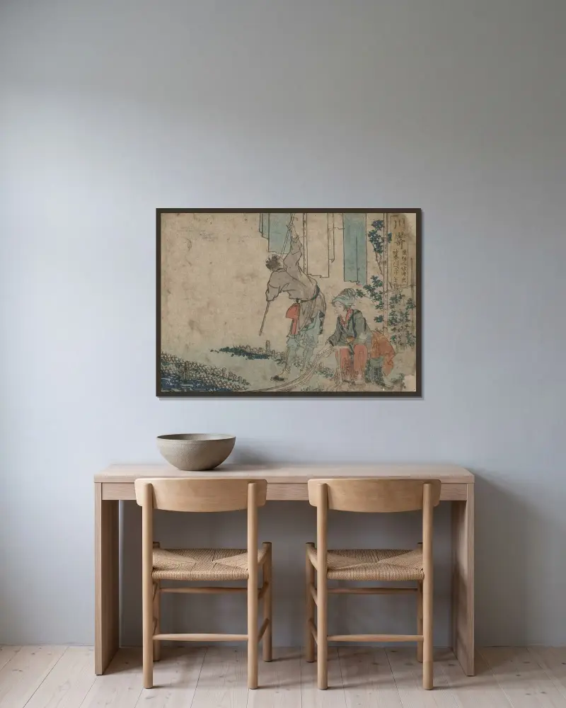 Kawasaki av Katsushika Hokusai inramad på en vägg