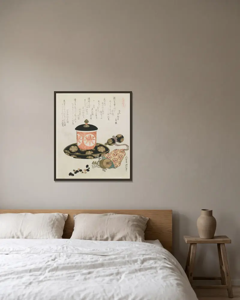 Peníze na vedení koně, Katsushika Hokusai v rámu na stěně