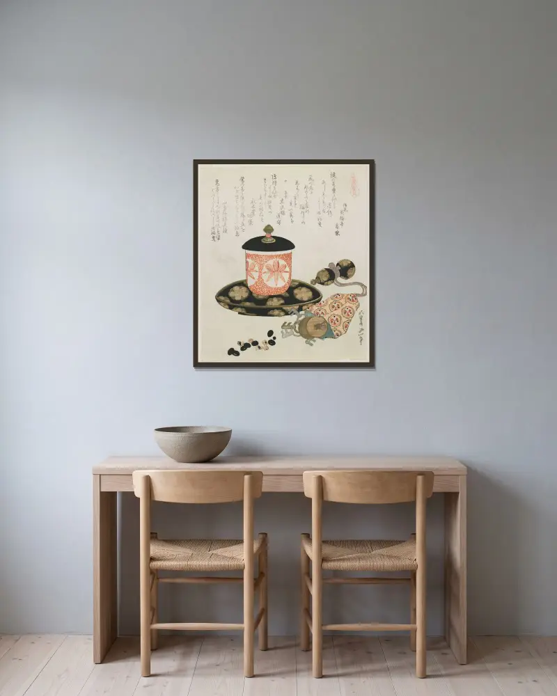 Peníze na vedení koně, Katsushika Hokusai v rámu na stěně