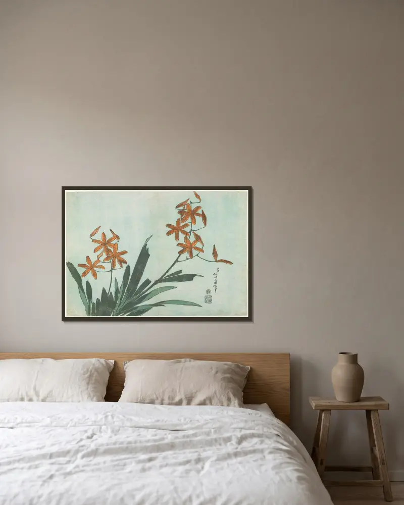 Leopard Lily av Katsushika Hokusai inramad på en vägg