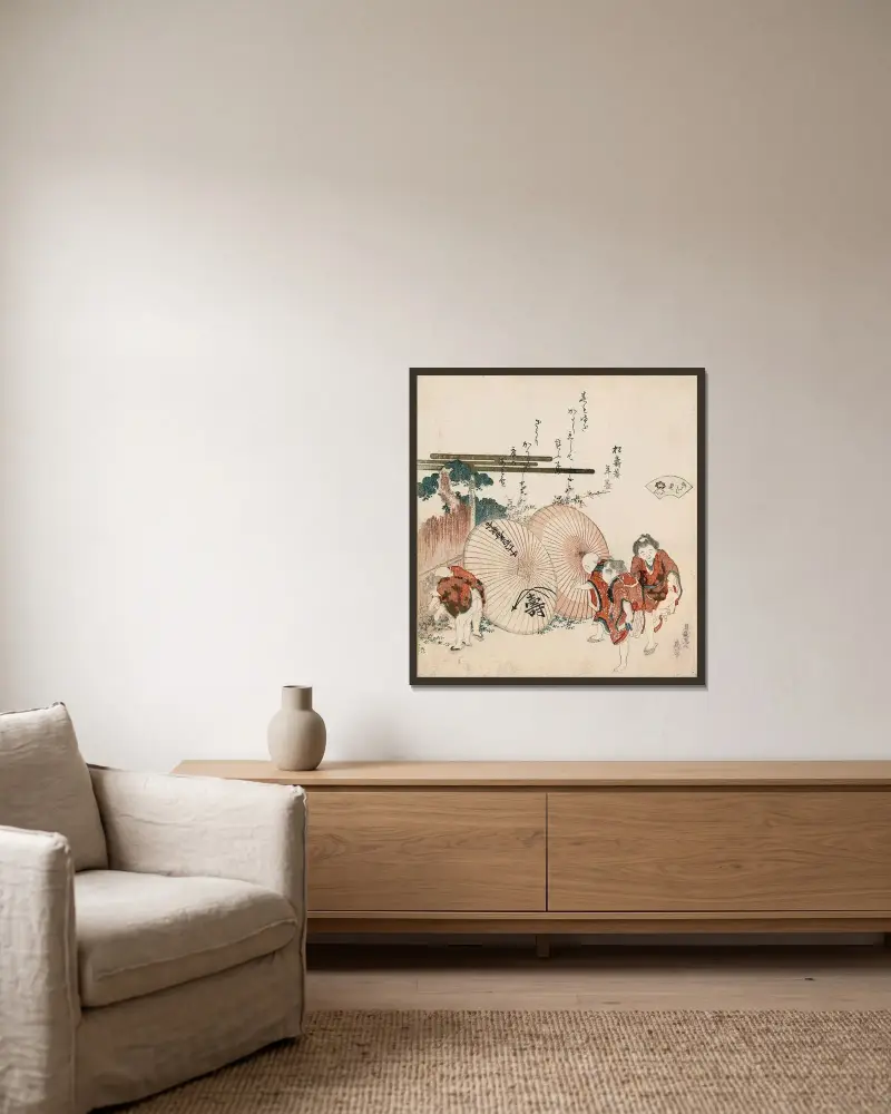Muschel der verlorenen Liebe (Katashigai) von Katsushika Hokusai gerahmt an einer Wand
