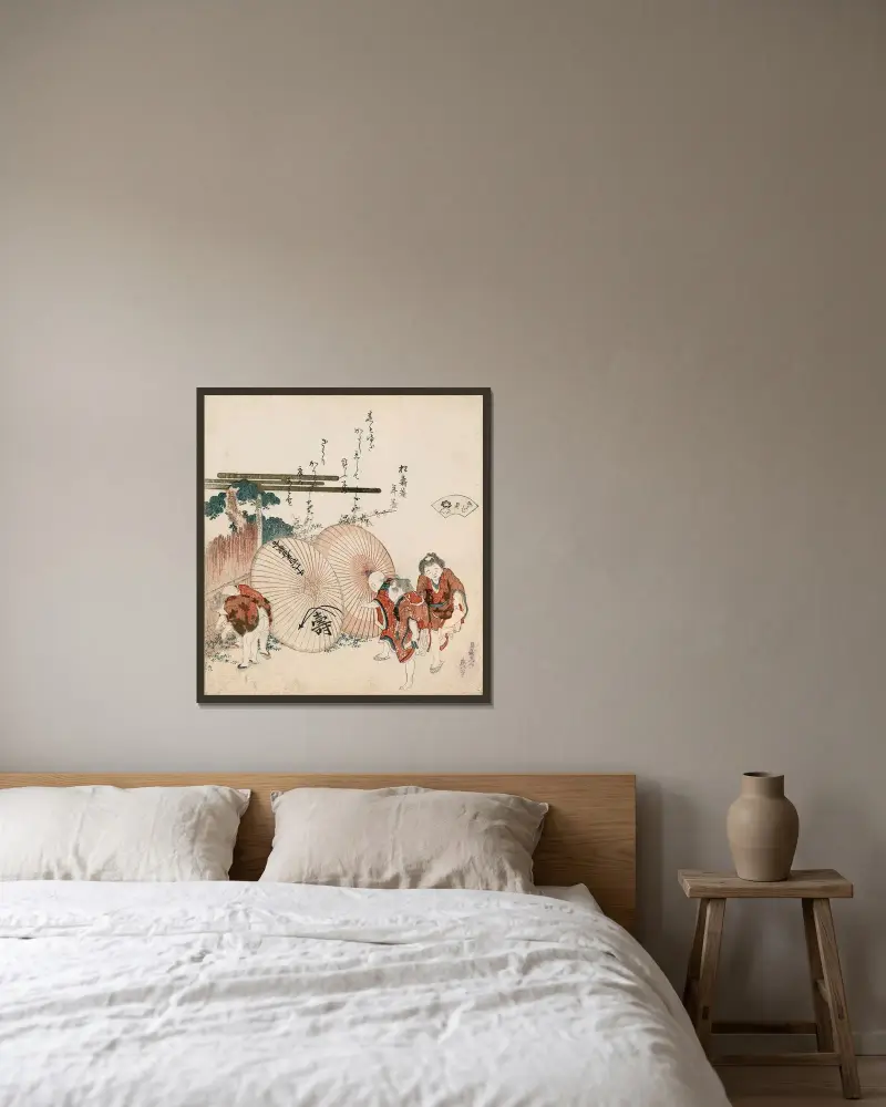 Muschel der verlorenen Liebe (Katashigai) von Katsushika Hokusai gerahmt an einer Wand