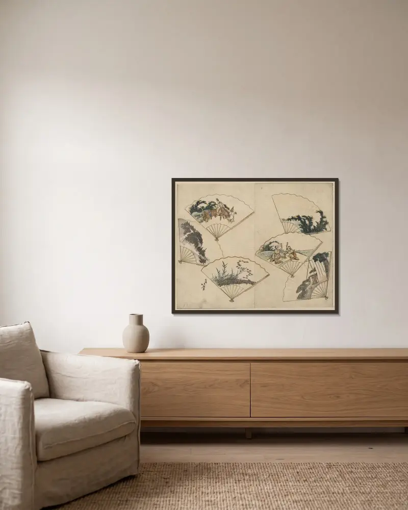 Mutamagawa senmen harimaze av Katsushika Hokusai inramad på en vägg