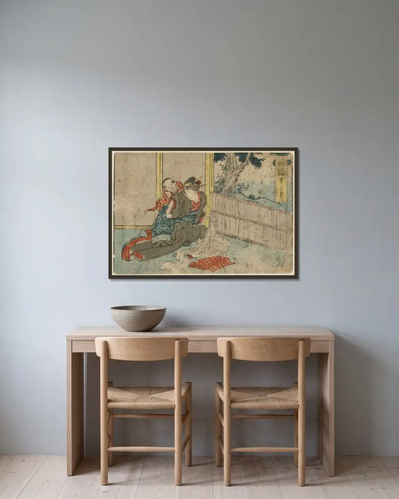 Narumi av Katsushika Hokusai inramad på en vägg