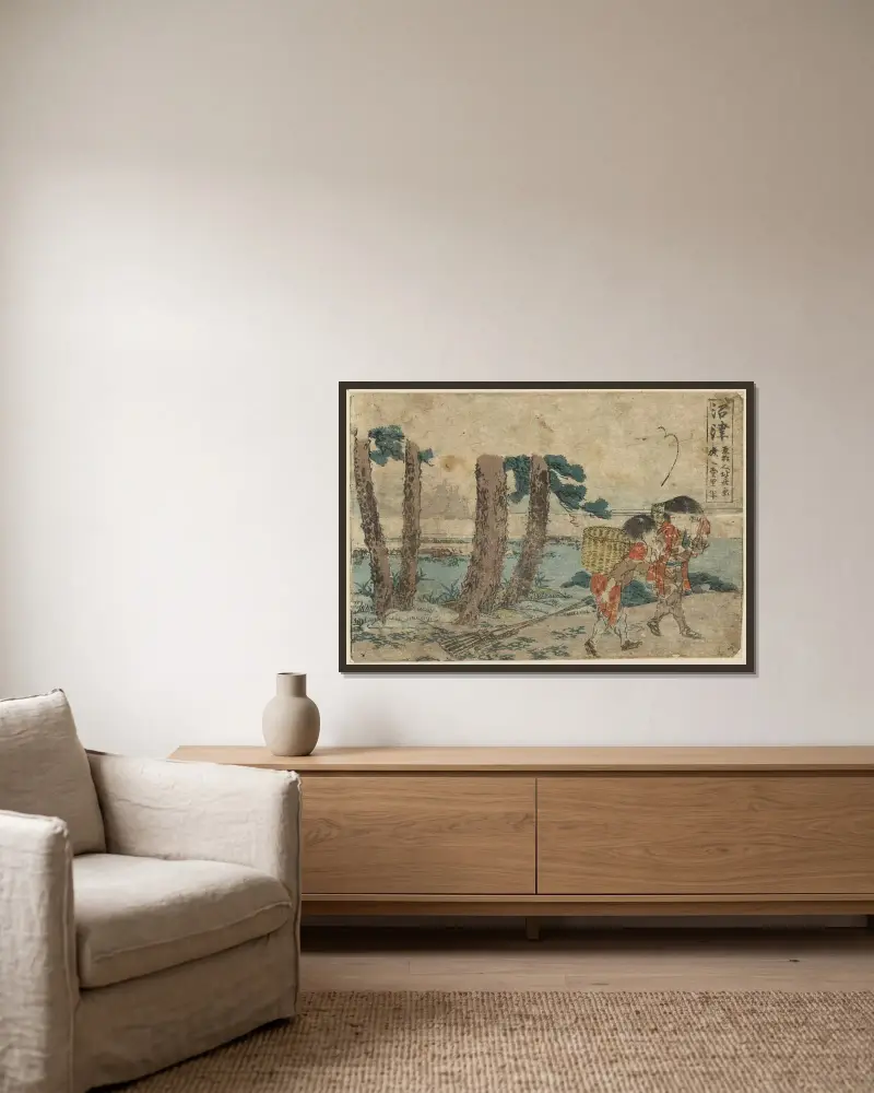 Numazu av Katsushika Hokusai inramad på en vägg