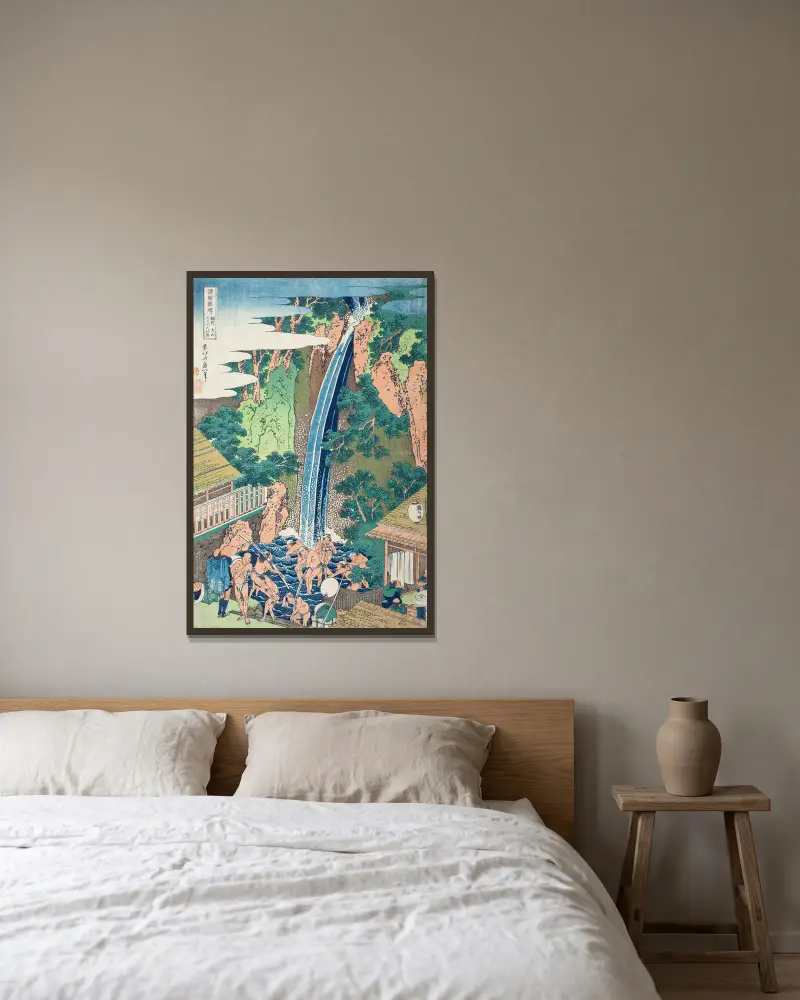 Rōbenfallet vid berget Ōyama i Sagamiprovinsen av Katsushika Hokusai inramad på en vägg
