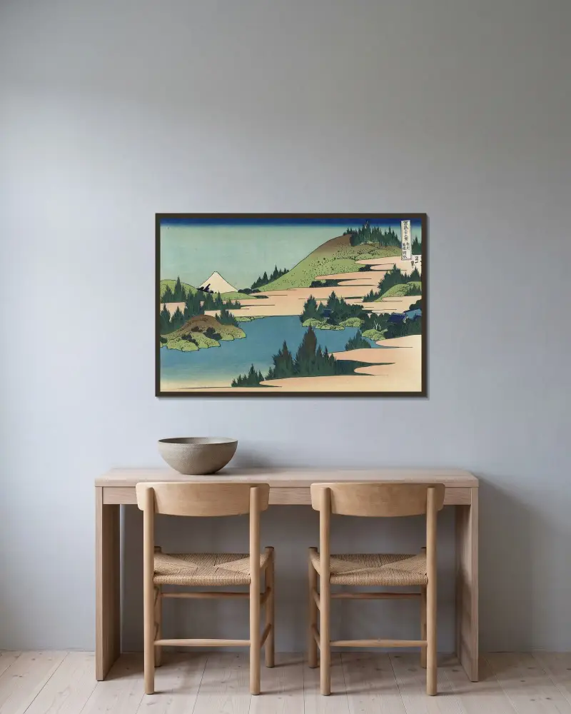 Sōshū hakone kosui av Katsushika Hokusai inramad på en vägg