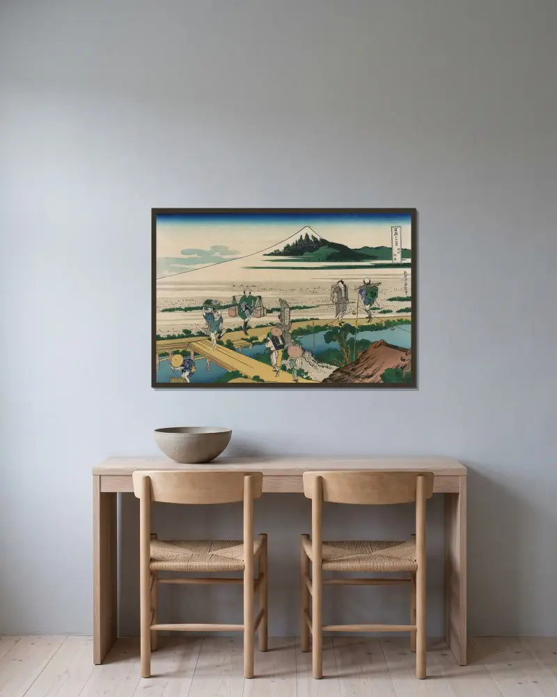 Nakahara i Sagamiprovinsen av Katsushika Hokusai inramad på en vägg