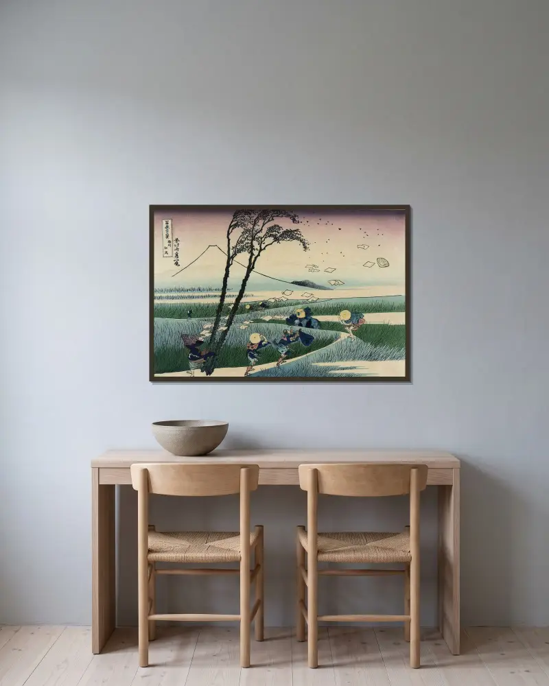 Sunshū ejiri av Katsushika Hokusai inramad på en vägg