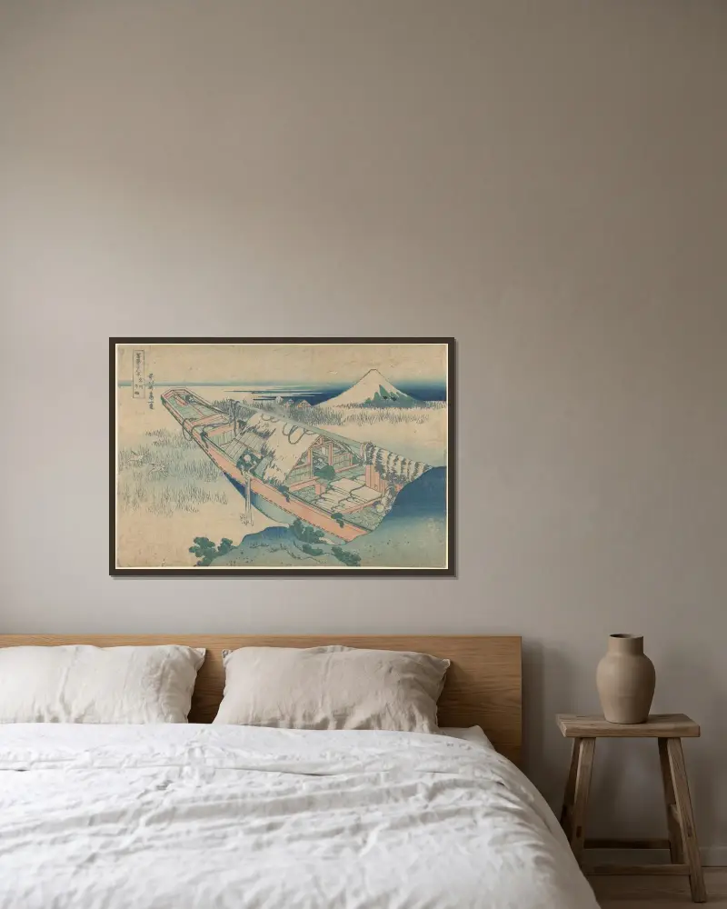 Ushibori i provinsen Hitachi av Katsushika Hokusai inramad på en vägg