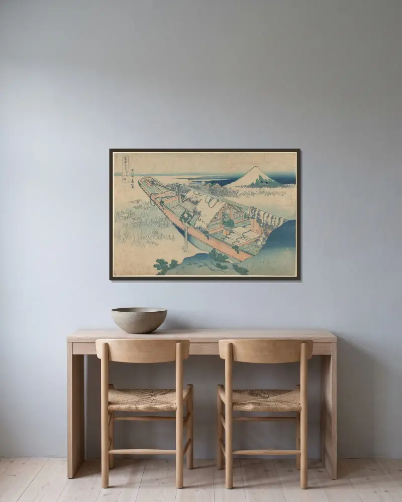 Ushibori i provinsen Hitachi av Katsushika Hokusai inramad på en vägg