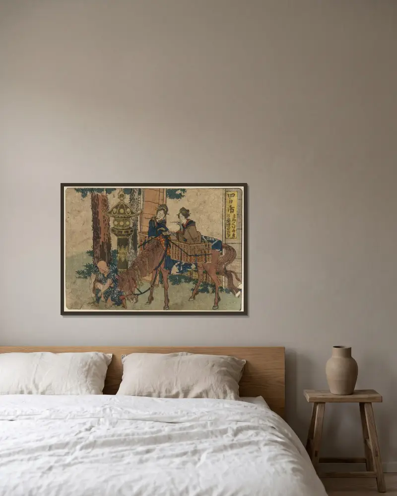 Yokkaichi av Katsushika Hokusai inramad på en vägg