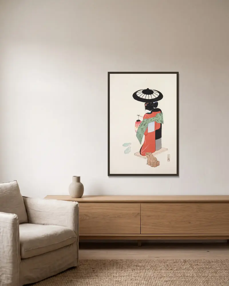 Kyosens samlade illustrationer av japanska leksaker, plansch 020 av Kawasaki Kyosen inramad på en vägg
