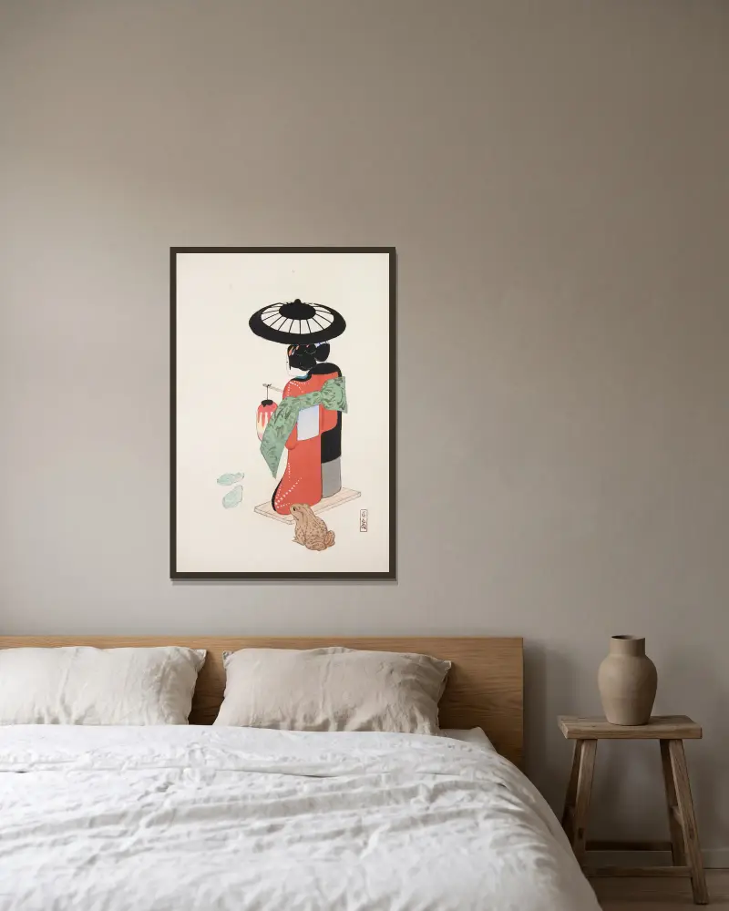 Kyosens samlade illustrationer av japanska leksaker, plansch 020 av Kawasaki Kyosen inramad på en vägg