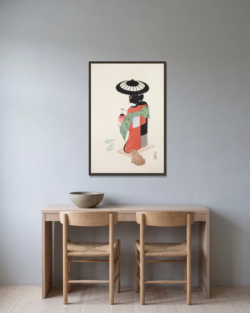 Kyosens samlade illustrationer av japanska leksaker, plansch 020 av Kawasaki Kyosen inramad på en vägg