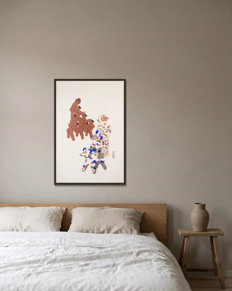 Kyosens samlade illustrationer av japanska leksaker, plansch 025 av Kawasaki Kyosen inramad på en vägg