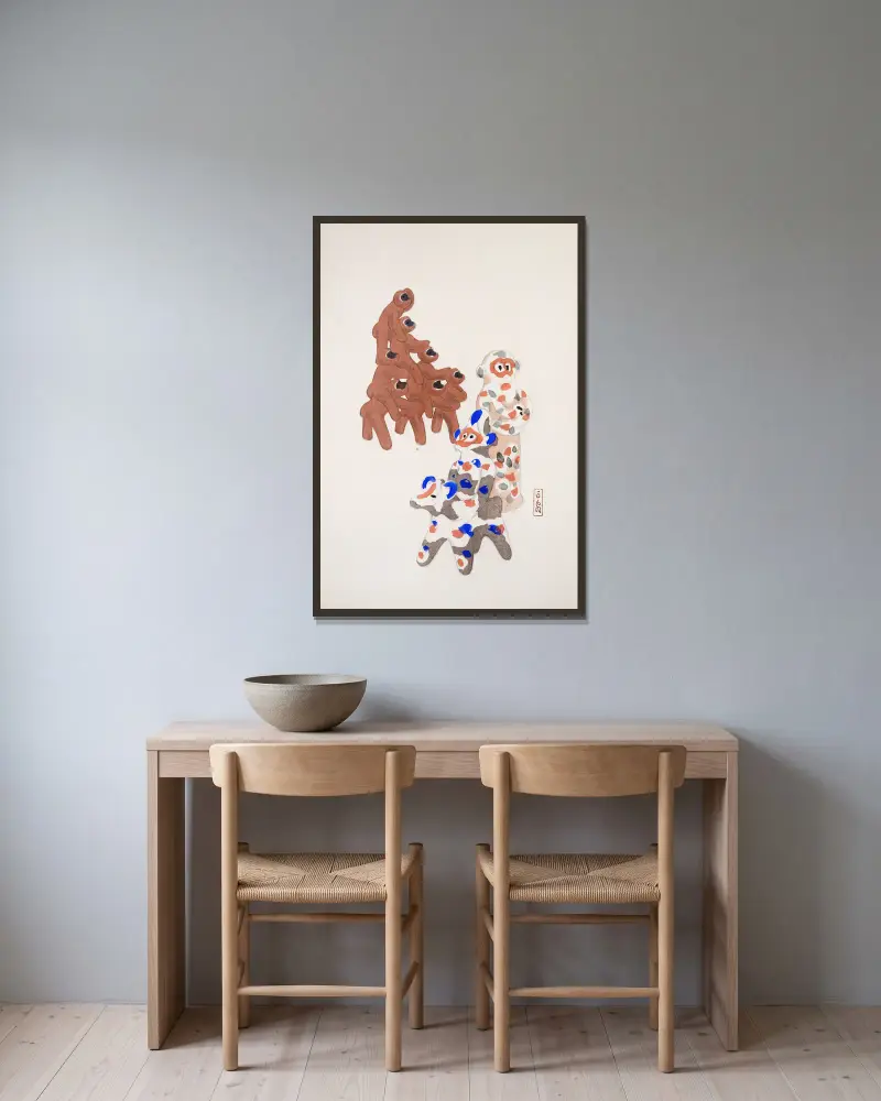 Kyosens samlade illustrationer av japanska leksaker, plansch 025 av Kawasaki Kyosen inramad på en vägg