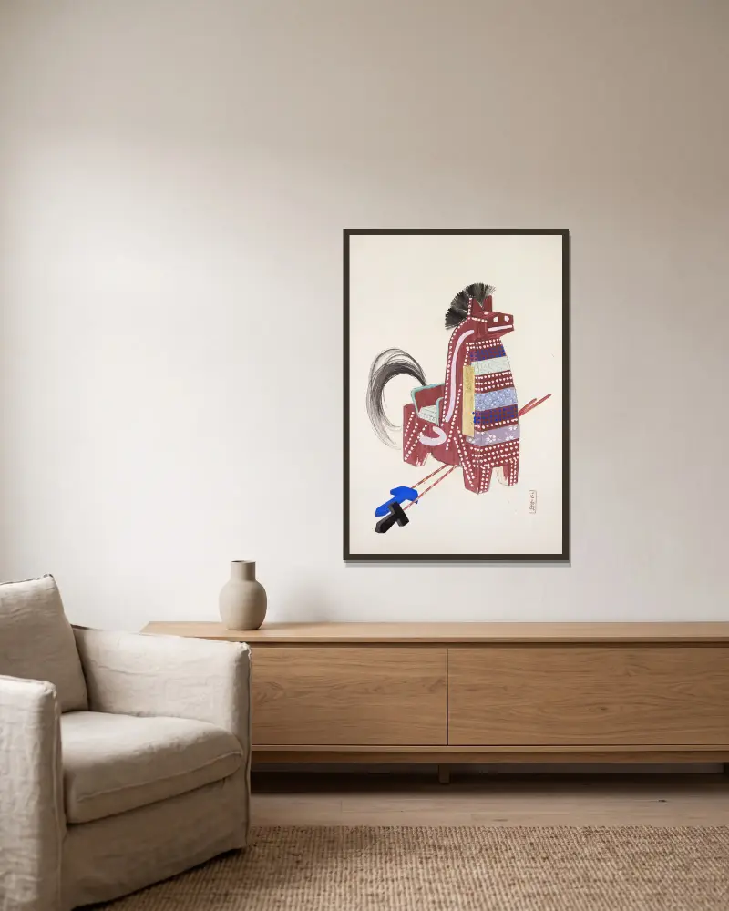 Kyosens samlade illustrationer av japanska leksaker, plansch 031 av Kawasaki Kyosen inramad på en vägg
