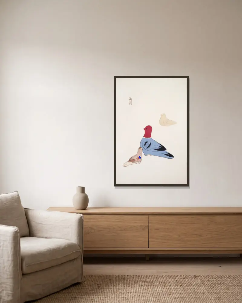 Kyosens samlade illustrationer av japanska leksaker, plansch 036 av Kawasaki Kyosen inramad på en vägg