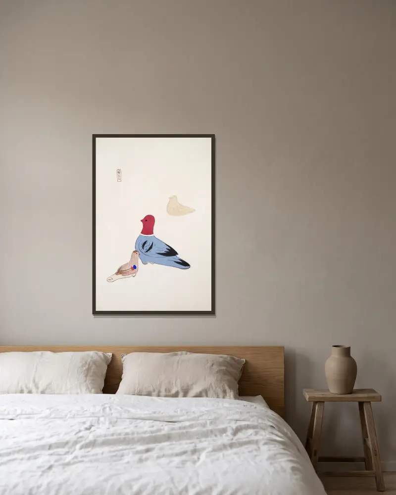 Kyosens samlade illustrationer av japanska leksaker, plansch 036 av Kawasaki Kyosen inramad på en vägg