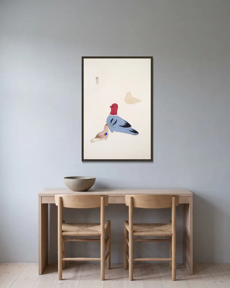 Kyosens samlade illustrationer av japanska leksaker, plansch 036 av Kawasaki Kyosen inramad på en vägg