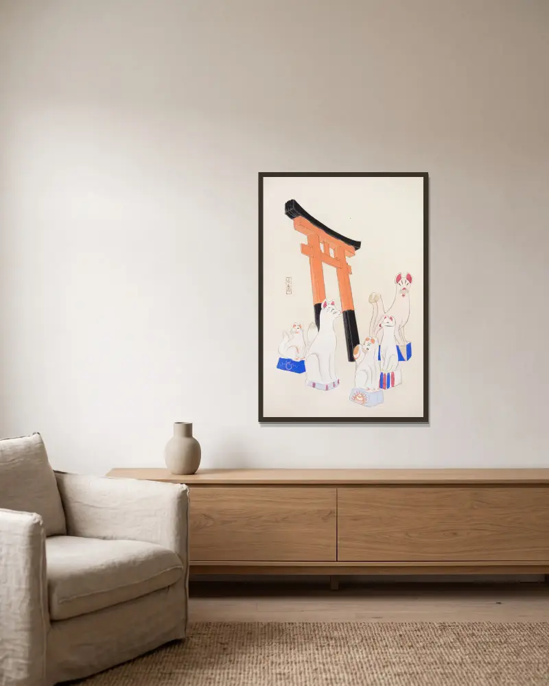Kyosens samlade illustrationer av japanska leksaker, plansch 049 av Kawasaki Kyosen inramad på en vägg