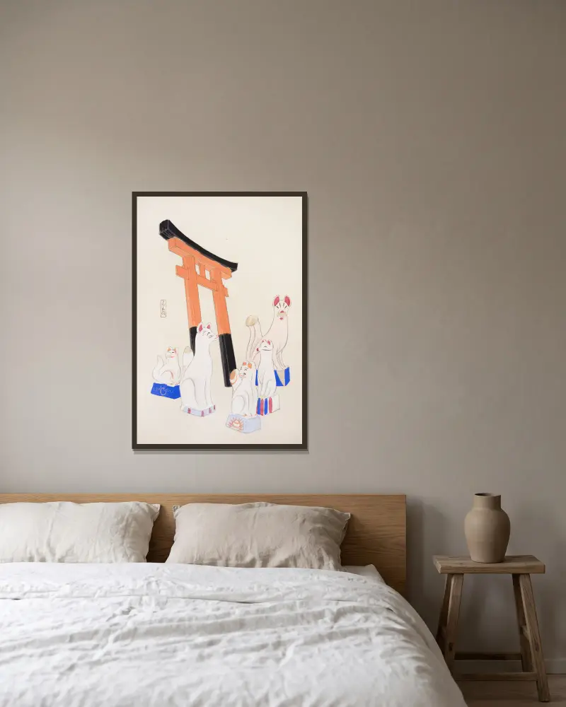 Kyosens samlade illustrationer av japanska leksaker, plansch 049 av Kawasaki Kyosen inramad på en vägg
