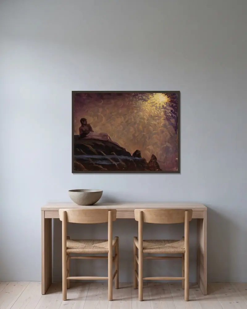 Fantastical composition av Kazimierz Stabrowski inramad på en vägg
