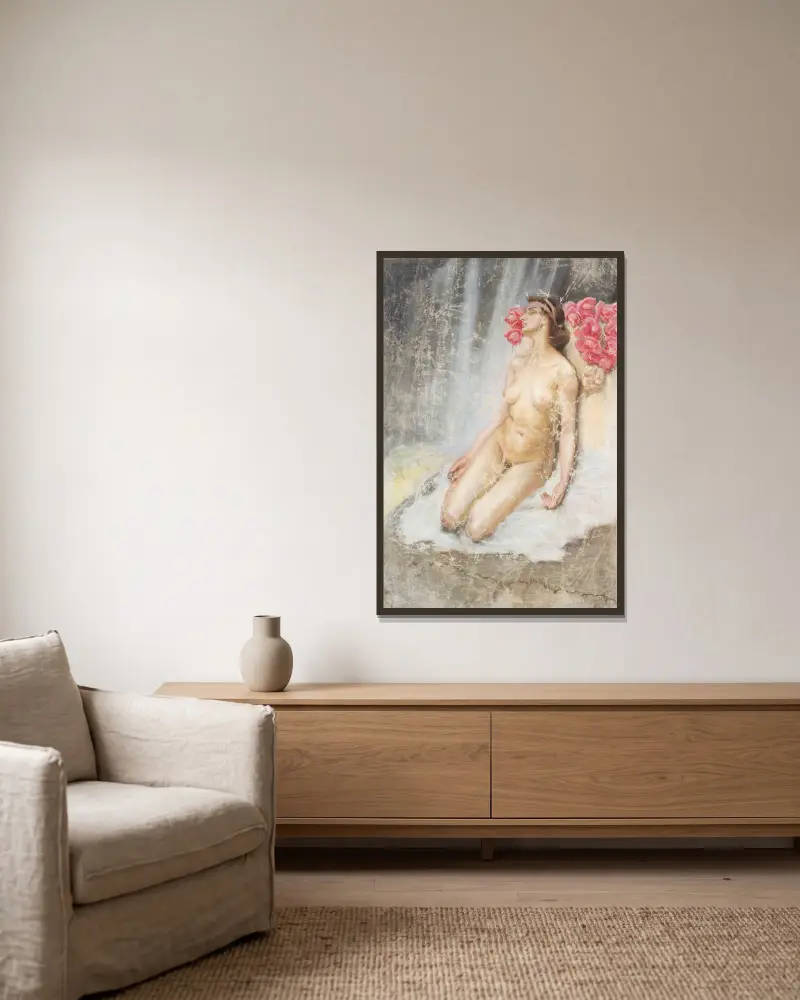Nude av Kazimierz Stabrowski inramad på en vägg