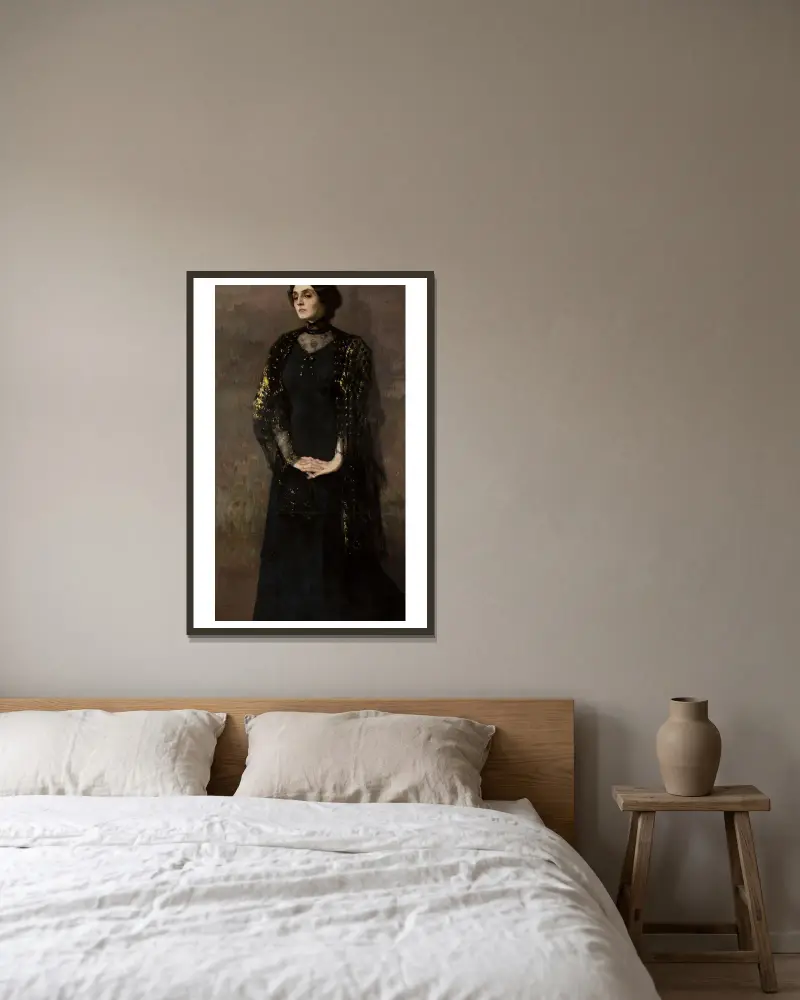 Porträt einer Frau von Kazimierz Stabrowski gerahmt an einer Wand