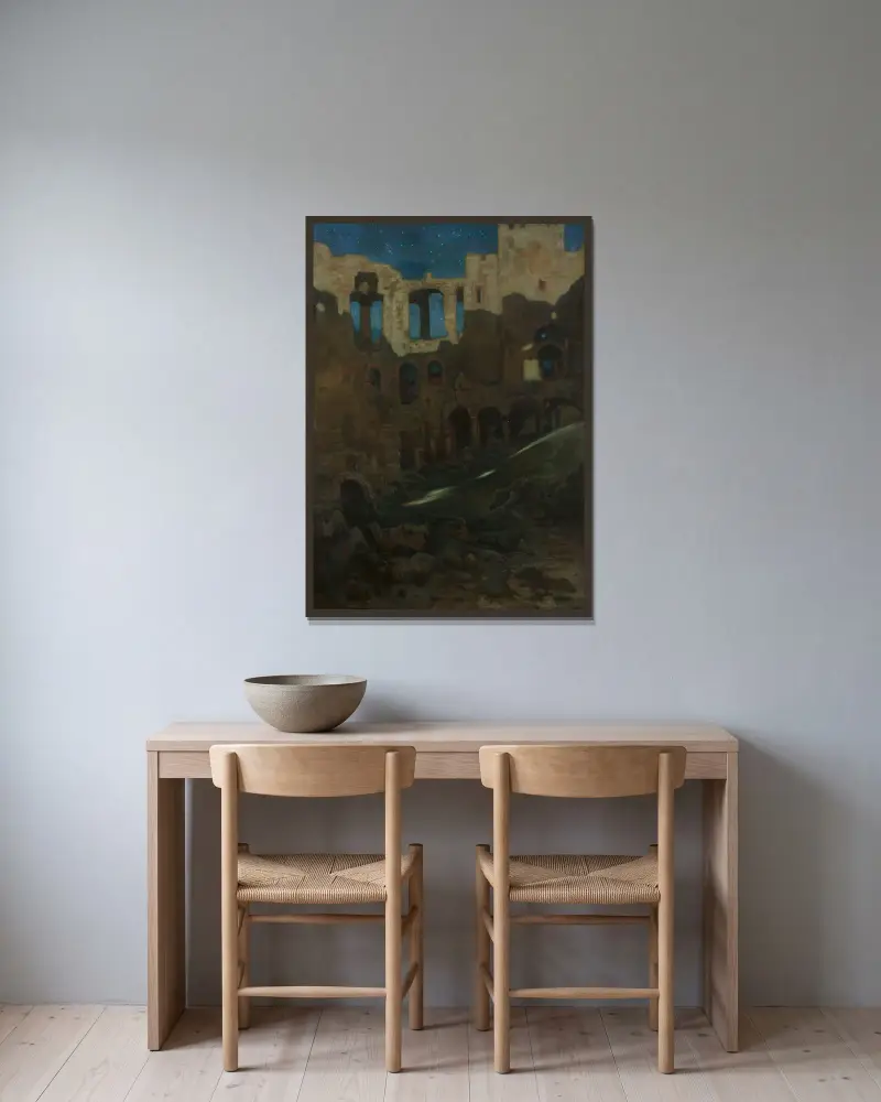 Ruinen des Schlosses Krzyżtopór in Ujazd von Kazimierz Stabrowski gerahmt an einer Wand