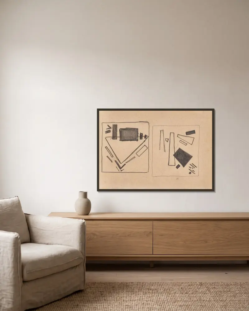Compositions 11 R von Kazimir Malevich gerahmt an einer Wand