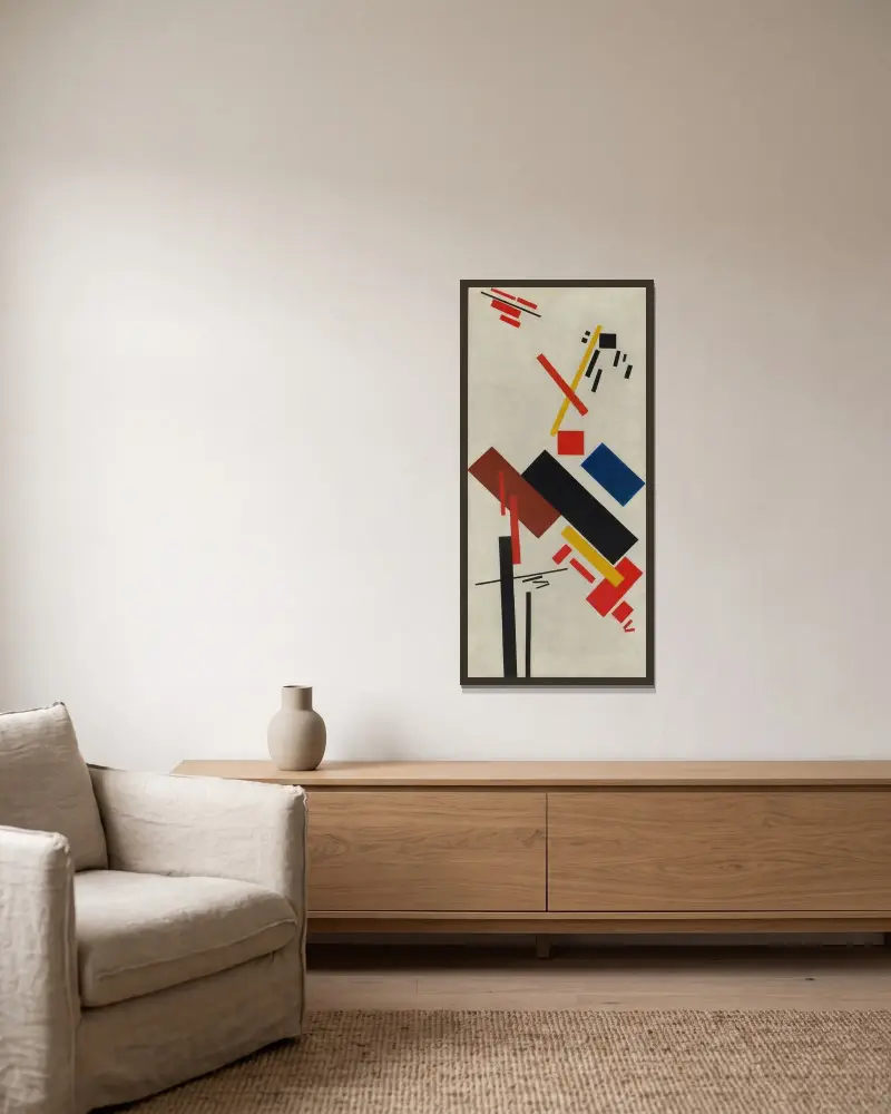 Haus im Bau von Kazimir Malevich gerahmt an einer Wand