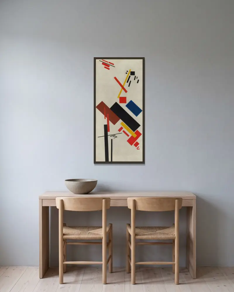 Haus im Bau von Kazimir Malevich gerahmt an einer Wand