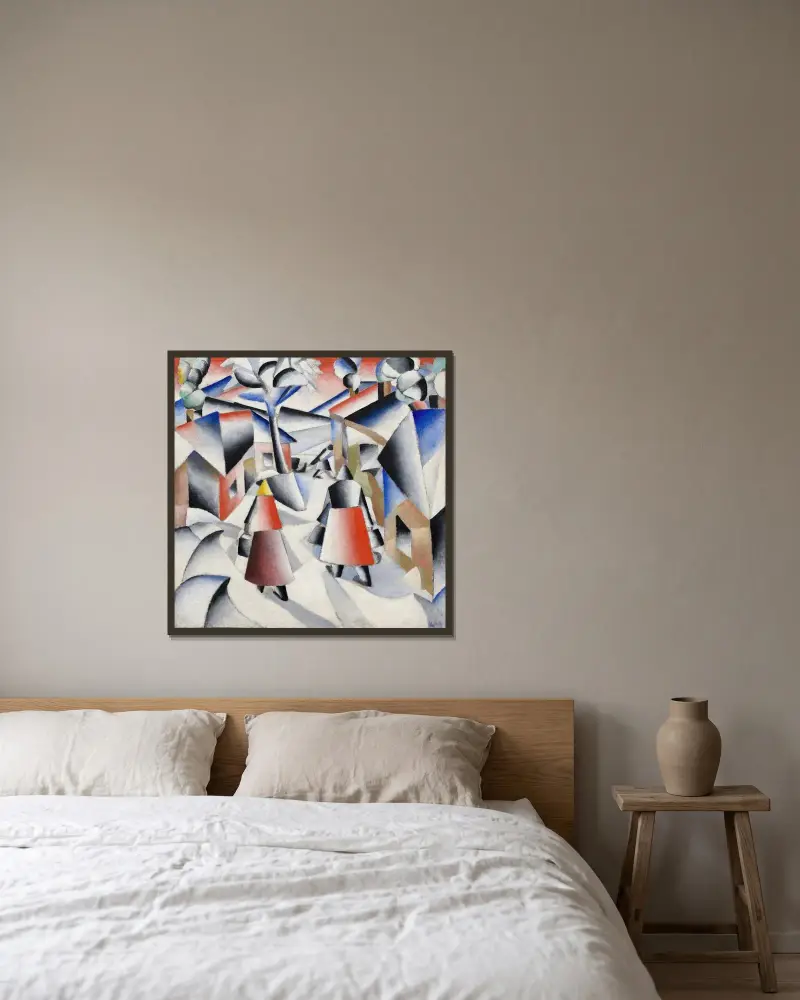 Morgen im Dorf nach dem Schneesturm von Kazimir Malevich gerahmt an einer Wand