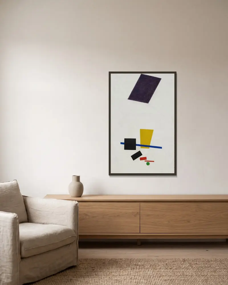 Painterly Realism of a Football Player – Color Masses in the 4th Dimension von Kazimir Malevich gerahmt an einer Wand