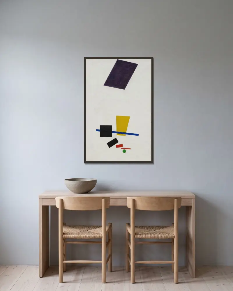 Painterly Realism of a Football Player – Color Masses in the 4th Dimension von Kazimir Malevich gerahmt an einer Wand