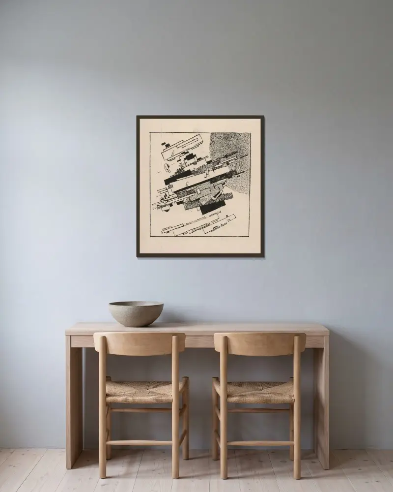 Suprematistische Satelliten von Kazimir Malevich gerahmt an einer Wand