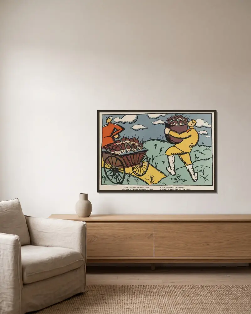 Die französischen Alliierten haben einen Wagen voll besiegter Deutscher und unsere englischen Brüder haben eine ganze Wanne mit verprügelten Deutschen von Kazimir Malevich gerahmt an einer Wand
