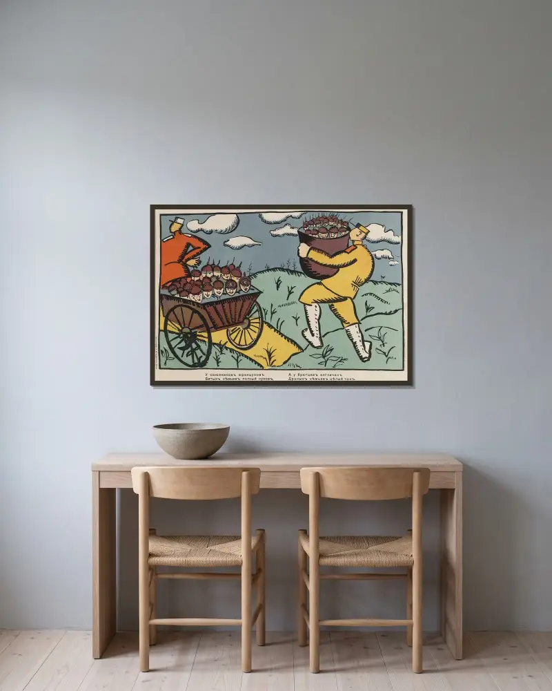 Die französischen Alliierten haben einen Wagen voll besiegter Deutscher und unsere englischen Brüder haben eine ganze Wanne mit verprügelten Deutschen von Kazimir Malevich gerahmt an einer Wand