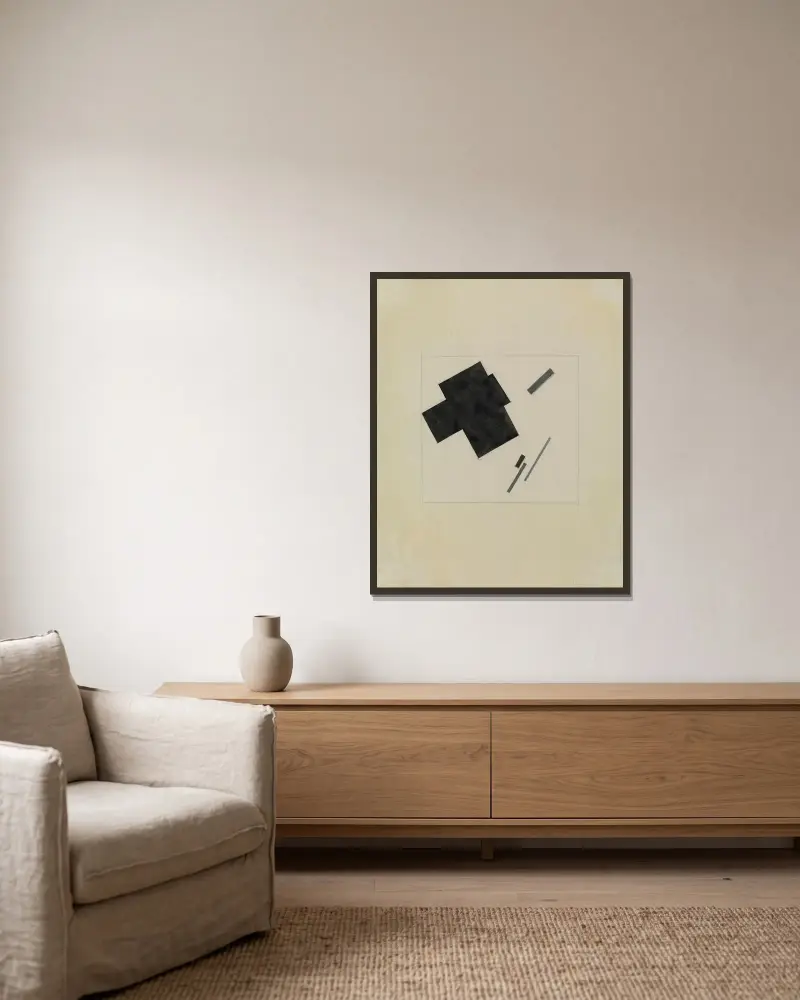 Ohne Titel (Suprematistische Komposition), 1919 – Nr. 1 von Kazimir Malevich gerahmt an einer Wand