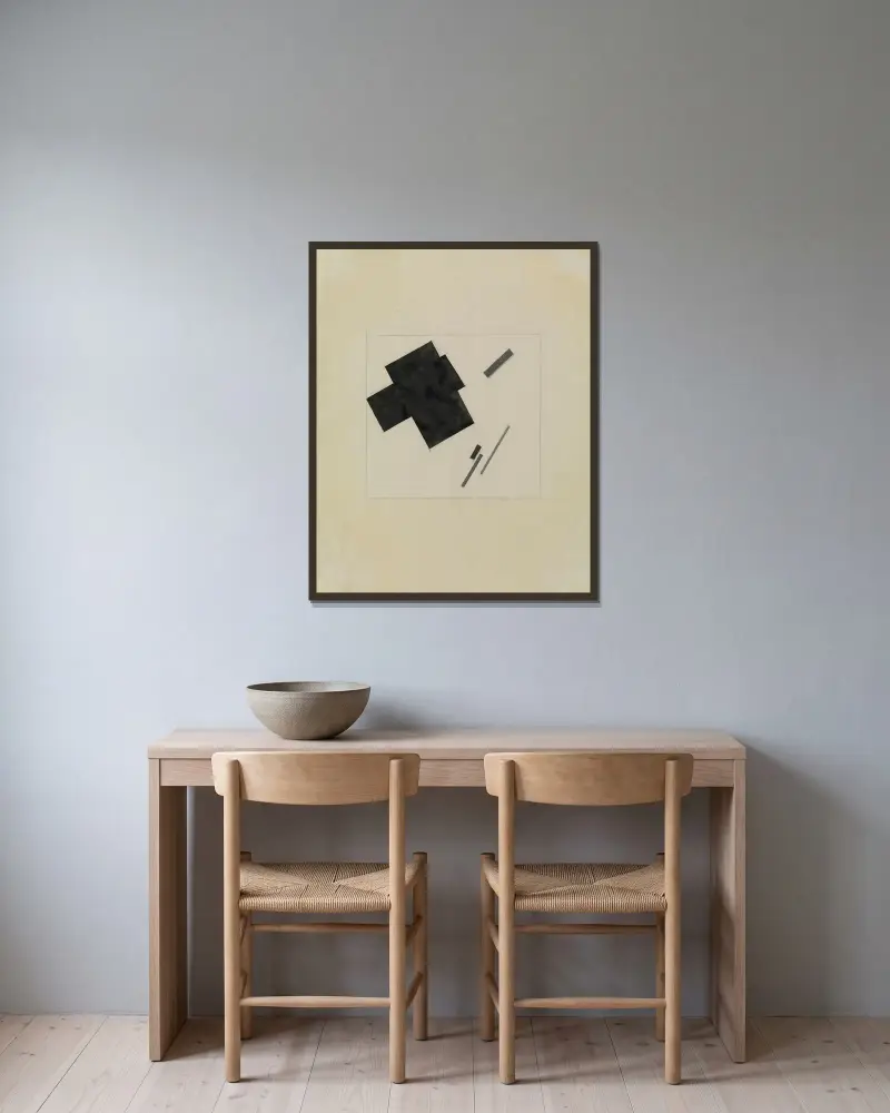 Ohne Titel (Suprematistische Komposition), 1919 – Nr. 1 von Kazimir Malevich gerahmt an einer Wand