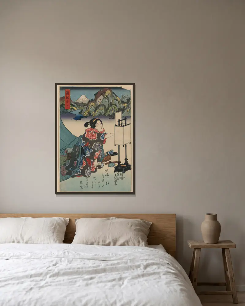 Hakone shuku av Keisai Eisen inramad på en vägg