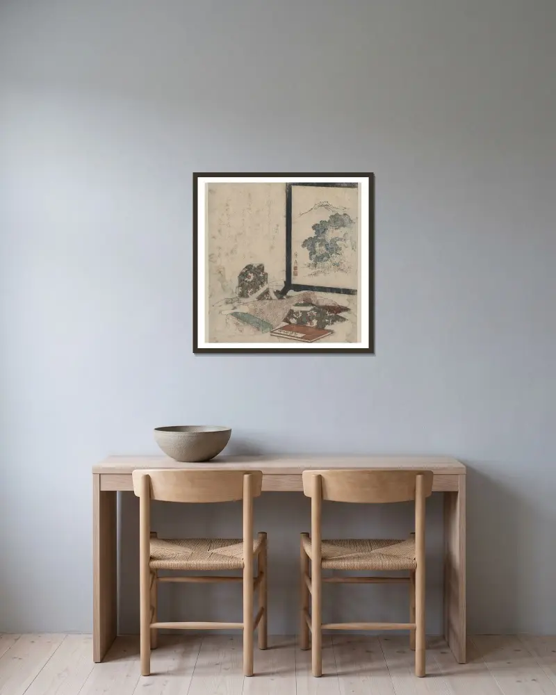 Heike monogatari to biwa to tsuitate, Keisai Eisen w ramie na ścianie