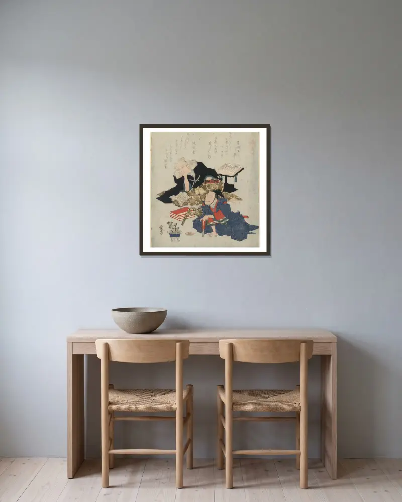 Kiichi hōgen to oumaya kisanta av Keisai Eisen inramad på en vägg