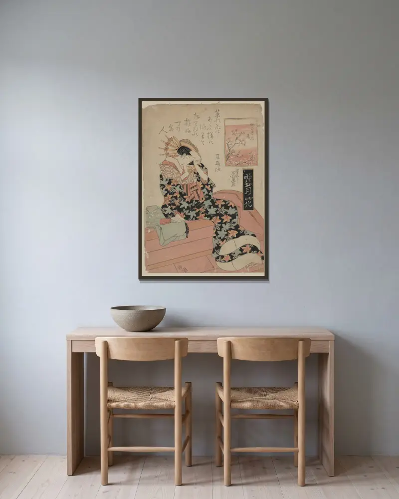 Nakanochō no hana av Keisai Eisen inramad på en vägg