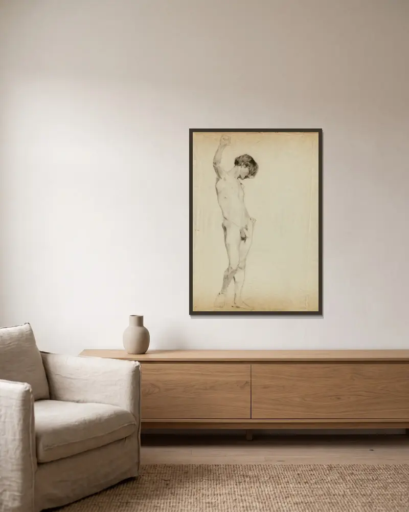 (Untitled) (Study of Standing Male Nude), 1874 – nr 1 av Kenyon Cox inramad på en vägg