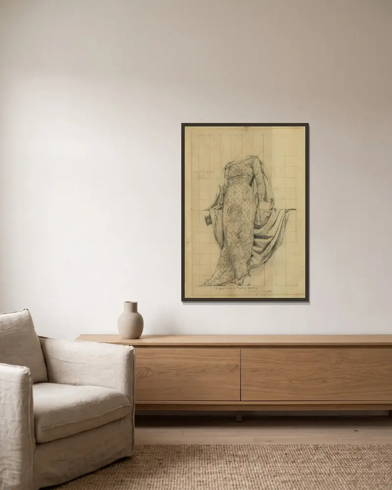 Gewandstudie für die Figur der Botanik von Kenyon Cox gerahmt an einer Wand
