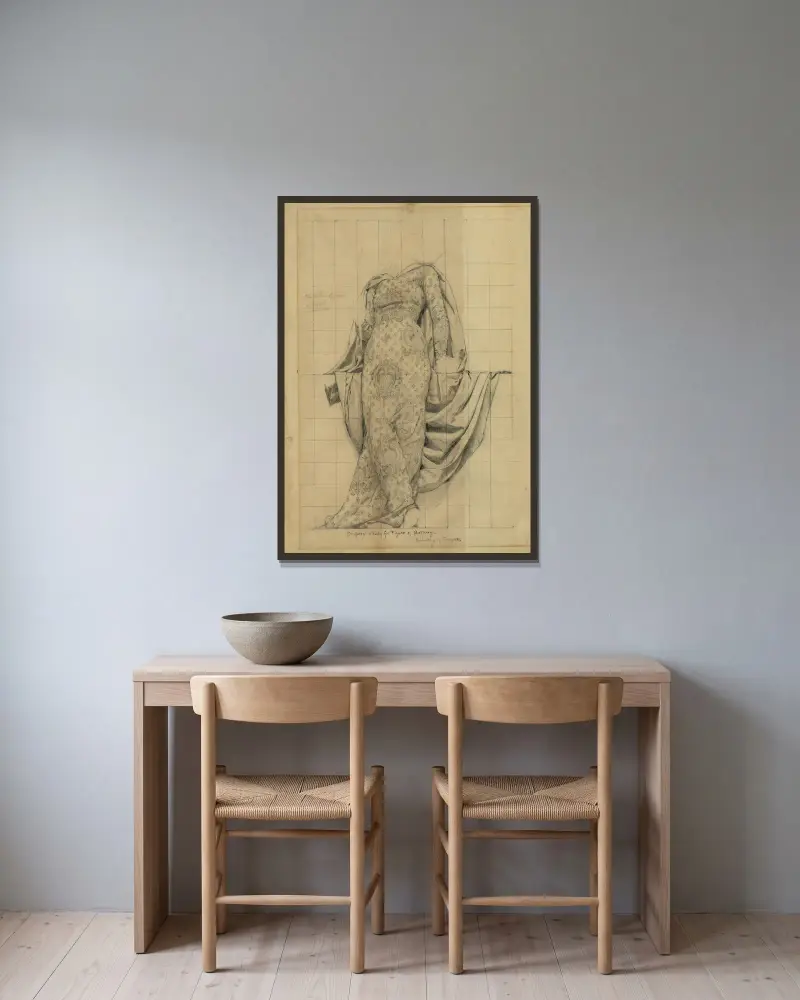 Gewandstudie für die Figur der Botanik von Kenyon Cox gerahmt an einer Wand